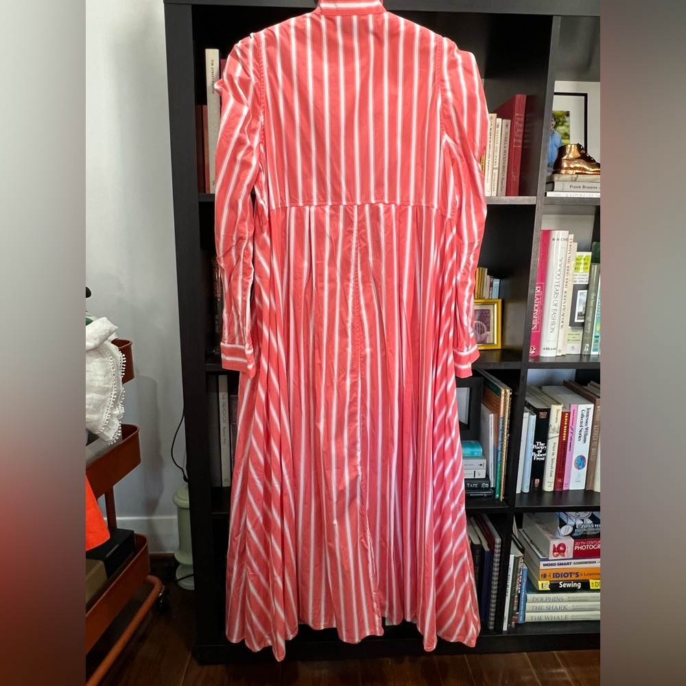 THIERRY COLSON Rare Long Sleeve VENETIA Maxi Ruffle Collar Coral Stripe Dress XL - Picture 2 of 8